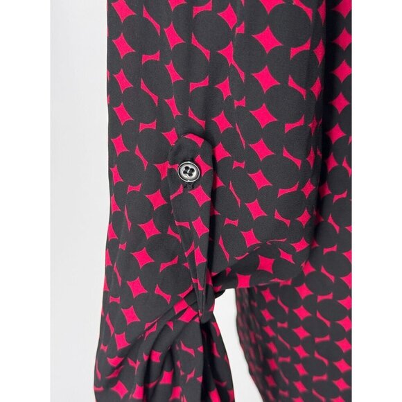 Anthropologie Pleione Long Sleeve Faux Wrap Shirt Maroon and Black Deep V EUC M - Picture 8 of 8